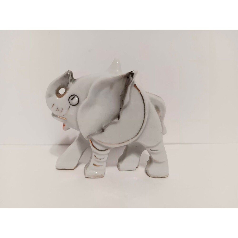 Elephant Porcelain Animal Figurine White Oblong Home Decor 2.75"×3"